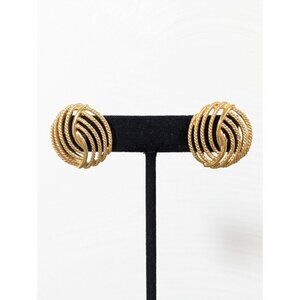 Vintage Napier Gold Tone Textured Knot Round Dome Pierced Earrings Classic